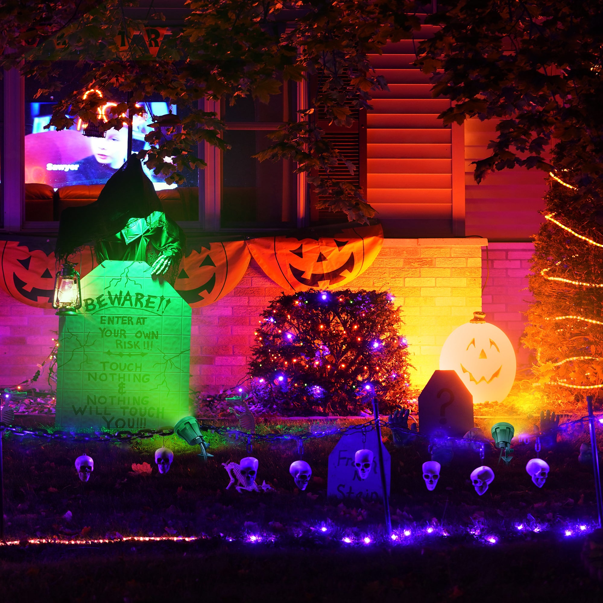 LED Outdoor Spotlight for New year Plug in Spot Light with 4 Color Lenses Waterproof Electric Landscape Spot Light projector 400 Lumen, 5 FT Power Cord-HGSL01G