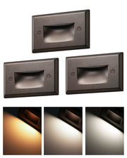 EDISHINE 3 Pack 120V Dimmable LED Step Lights, IP65 Waterproof, 2700K/3500K/5000K, 2.5W 150LM, CRI90, Aluminum, Beam Angle 30掳, Brown-HGSL12B