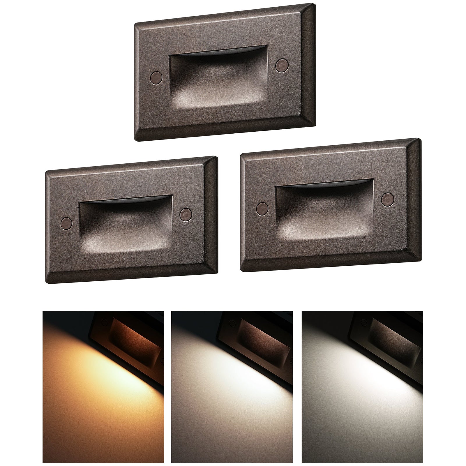 EDISHINE 120V 3CCT Indoor Stair Lights, 2.5W 150LM Oil-Rubber Bronze LED Step Light, 2700K-5000K, 5%-100% Dimmable IP65 Waterproof Outdoor Staircase Lighting for Stairway, Aluminum CRI90, Pack of 3 - HGSL12B