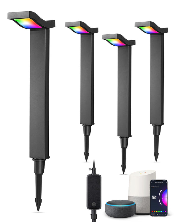 EDISHINE 48FT Smart Christmas Pathway Lights, RGBW 350LM 24V 36W Low Voltage LED Landscape Lighting, 4PCS-HGSL31A