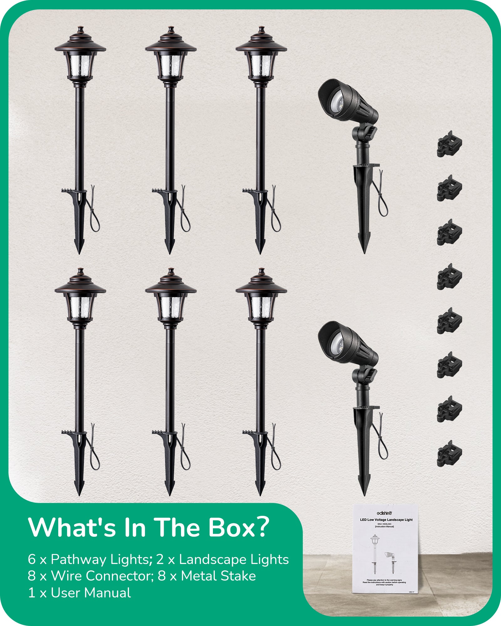 EDISHINE 12V Low Voltage Landscape Lights Kit-HGSL34C