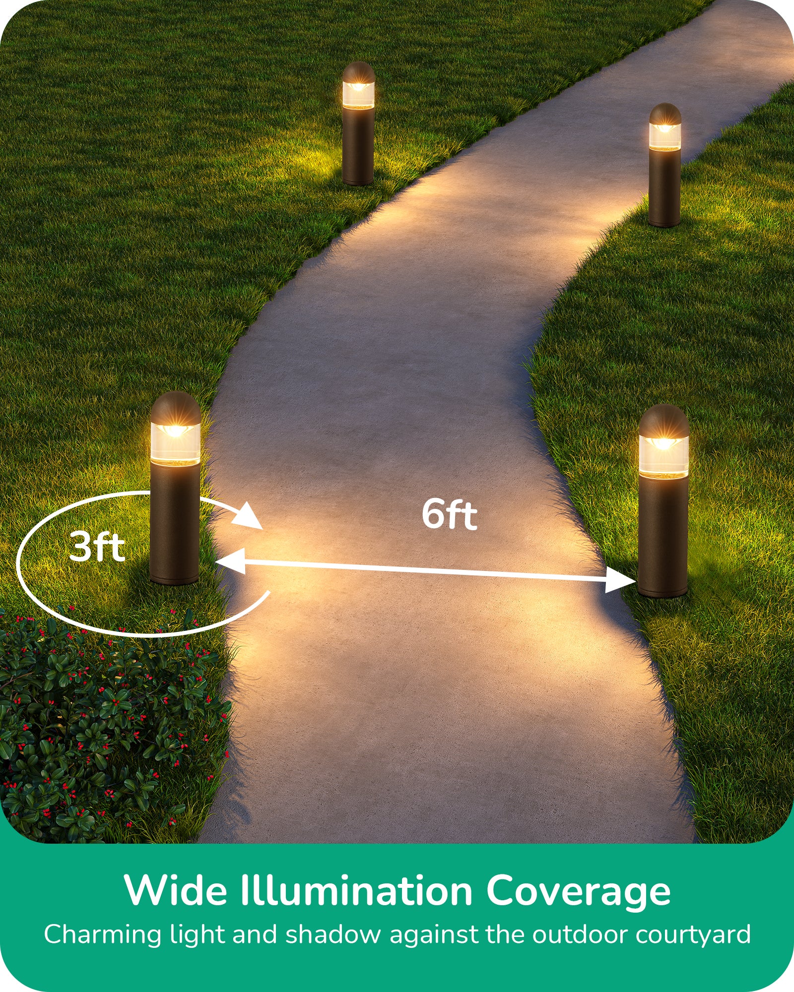 Bollard Path Light（6 Pack）Low Voltage Landscape Lights , 12V 3W 3000K Warm White, Electric Outdoor Bollard Lights with Connectors, Waterproof LED Pathway Driveway Walkway Lights Wired for Yard Garden - HGSL35A