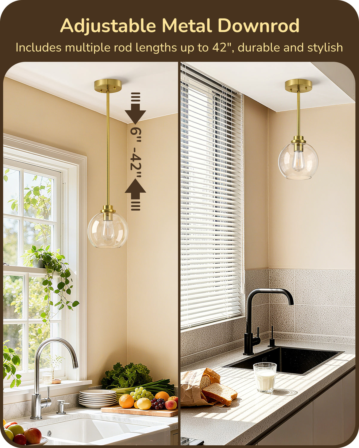 EDISHINE Modern Pendant Lights for Kitchen Island (2 Pack)