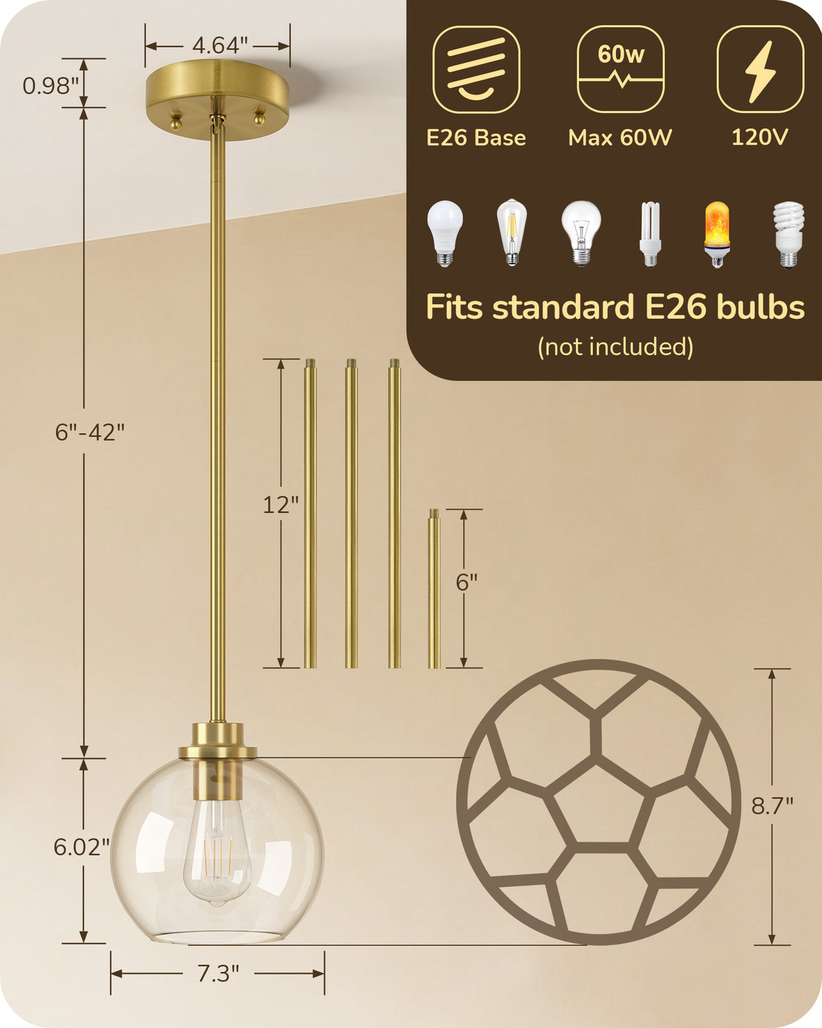 EDISHINE Modern Pendant Lights for Kitchen Island (2 Pack)