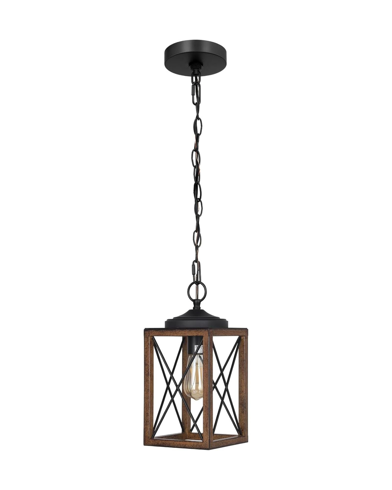 EDISHINE Farmhouse Metal Pendant Light with Wood-Grain Finish - HHPL05C