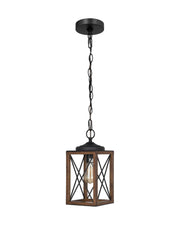 EDISHINE Farmhouse Metal Pendant Light with Wood-Grain Finish - HHPL05C