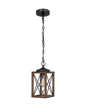 Farmhouse Metal Pendant Light with Wood-Grain Finish and Adjustable Chain-EDISHINE