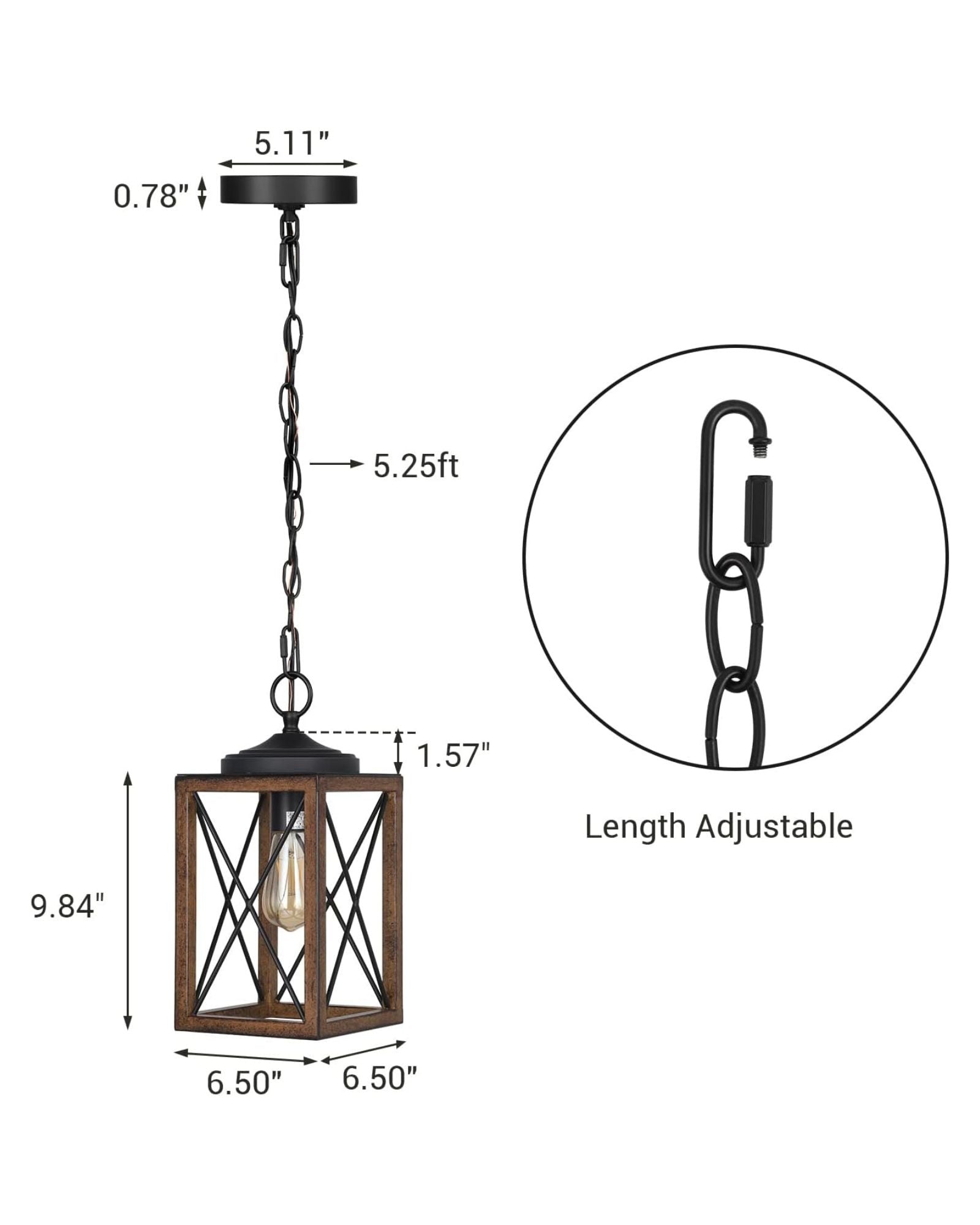 EDISHINE Farmhouse Metal Pendant Light with Wood-Grain Finish - HHPL05C