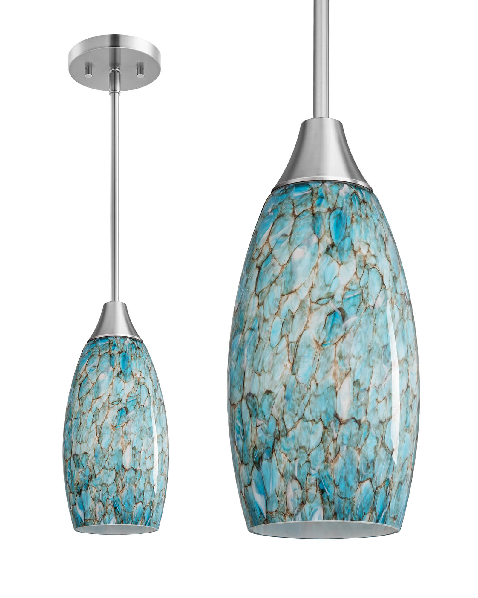 EDISHINE Handblown Blue Art Glass Pendant Light with Adjustable Brushed Nickel Rods - HHPL08B