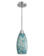 EDISHINE Handblown Blue Art Glass Pendant Light with Adjustable Brushed Nickel Rods - HHPL08B
