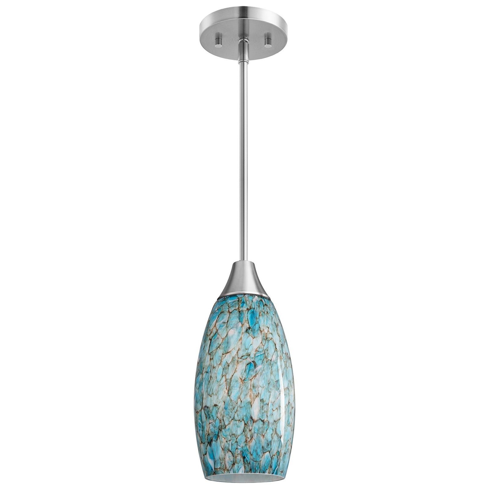 Handblown Art Glass Pendant Light with Adjustable Brushed Nickel Rods