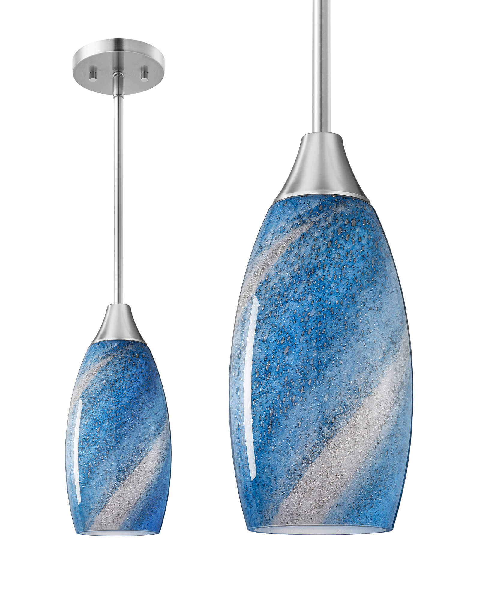 EDISHINE Handblown Art Glass Pendant Light with Adjustable Brushed Nickel Rods - HHPL08C