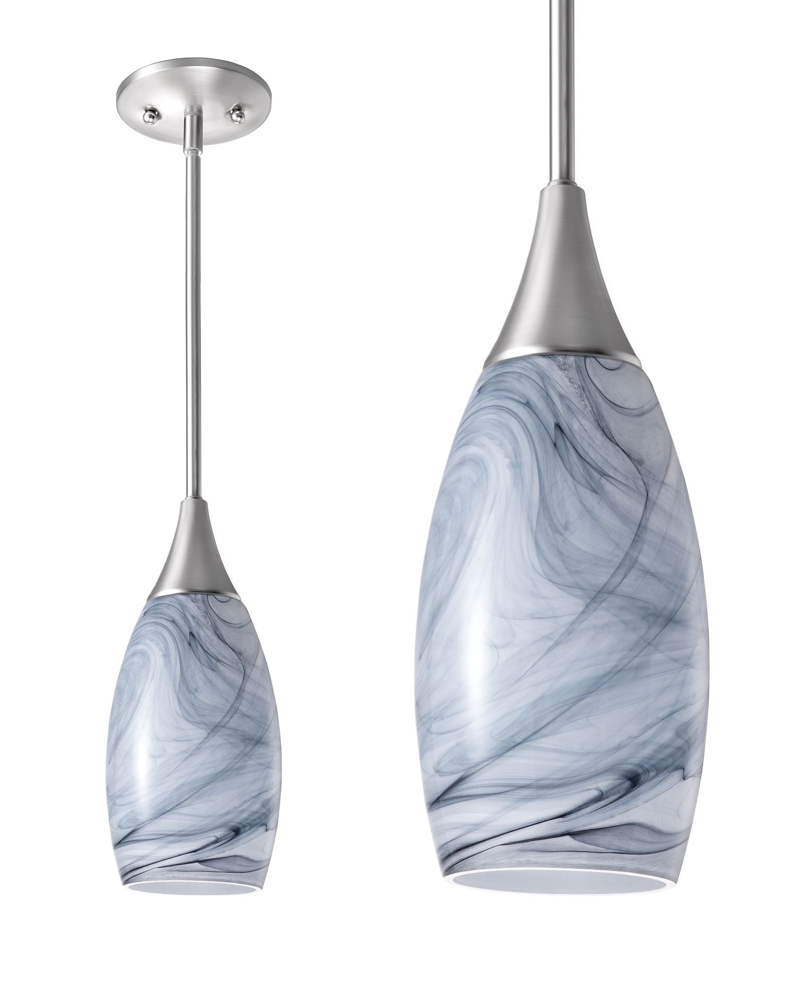EDISHINE Handblown Art Glass Pendant Light with Adjustable Brushed Nickel Rods - HHPL08F