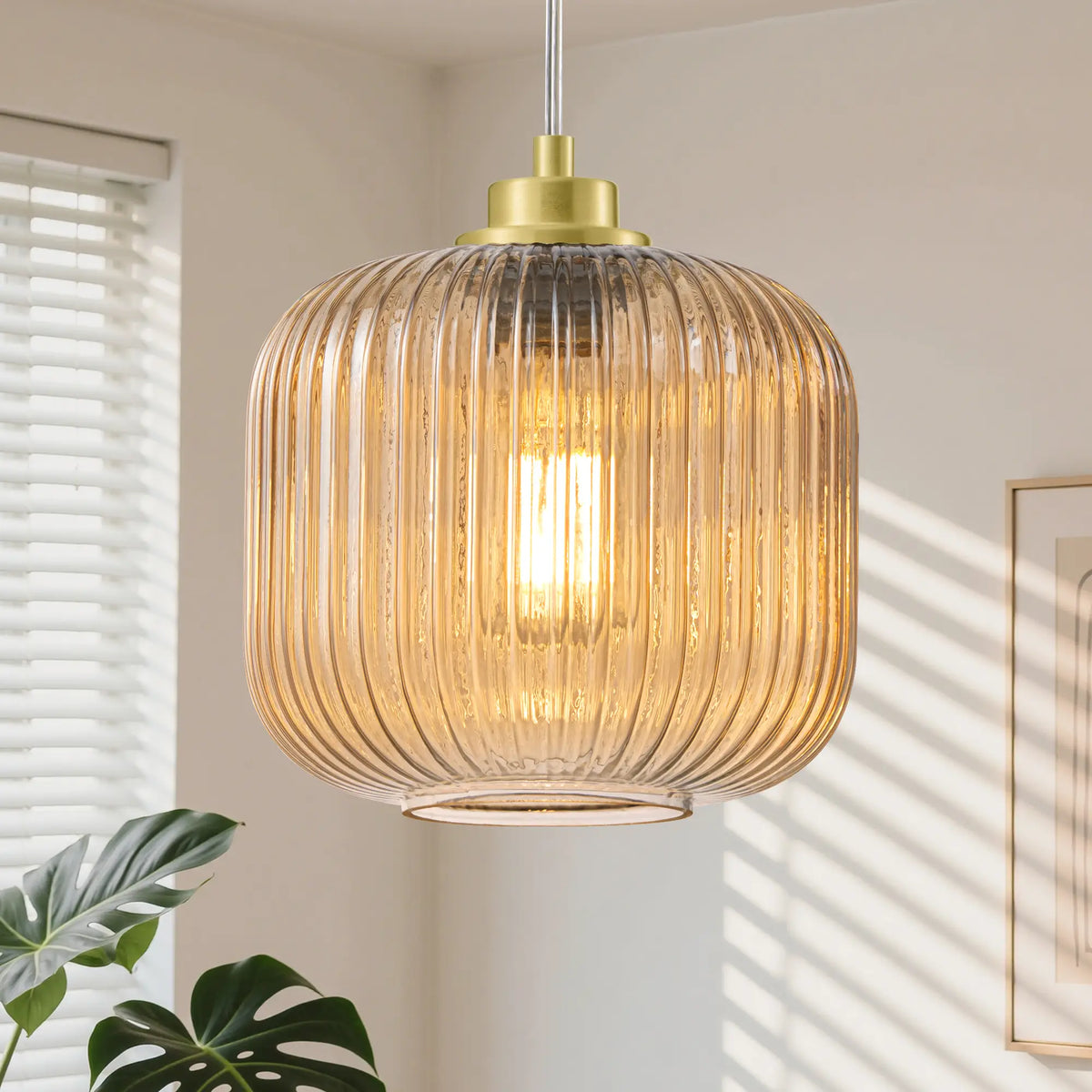 Blue Glass Pendant Light  (8")