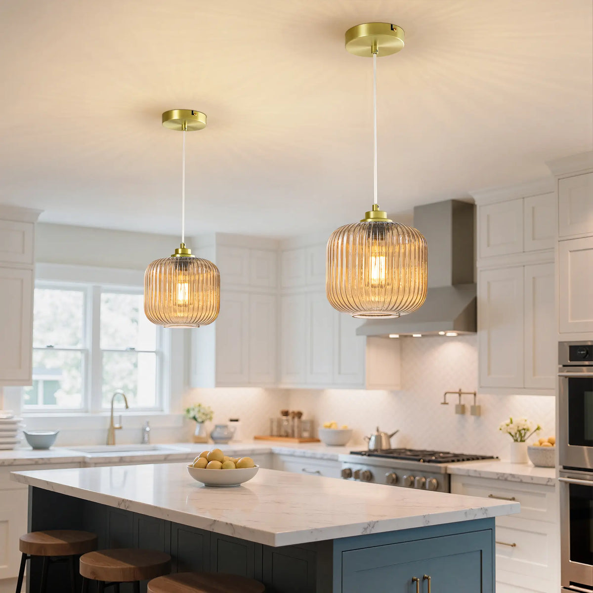 Blue Glass Pendant Light  (8")