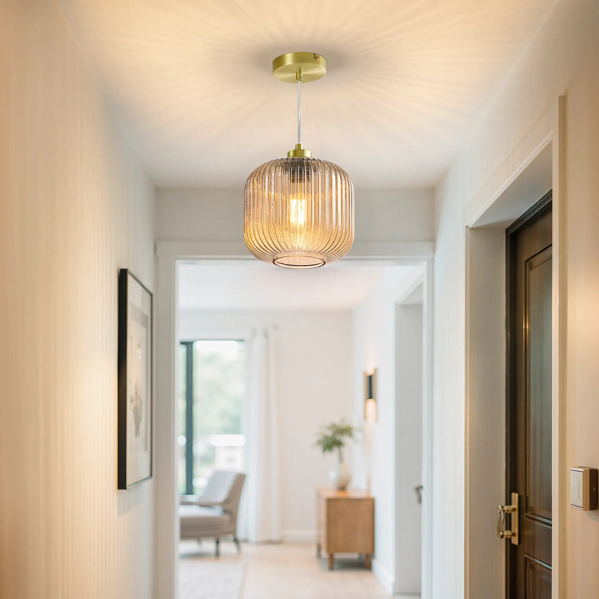 Blue Glass Pendant Light  (8")