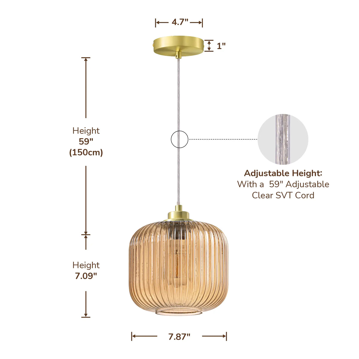 Blue Glass Pendant Light  (8")