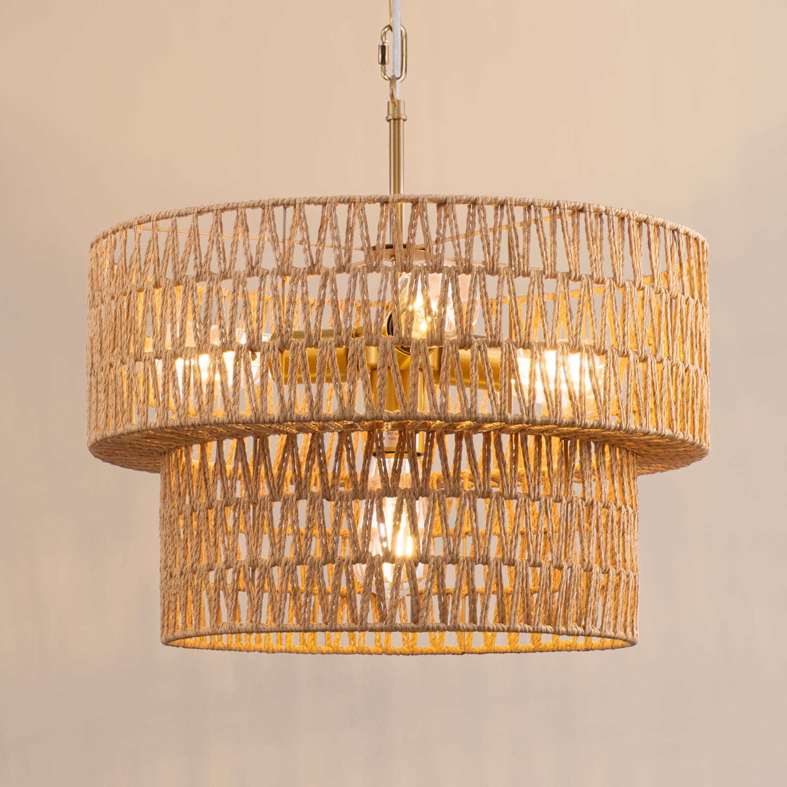 4-Light Boho 2-Tier Cross-Woven Rope Chandelier