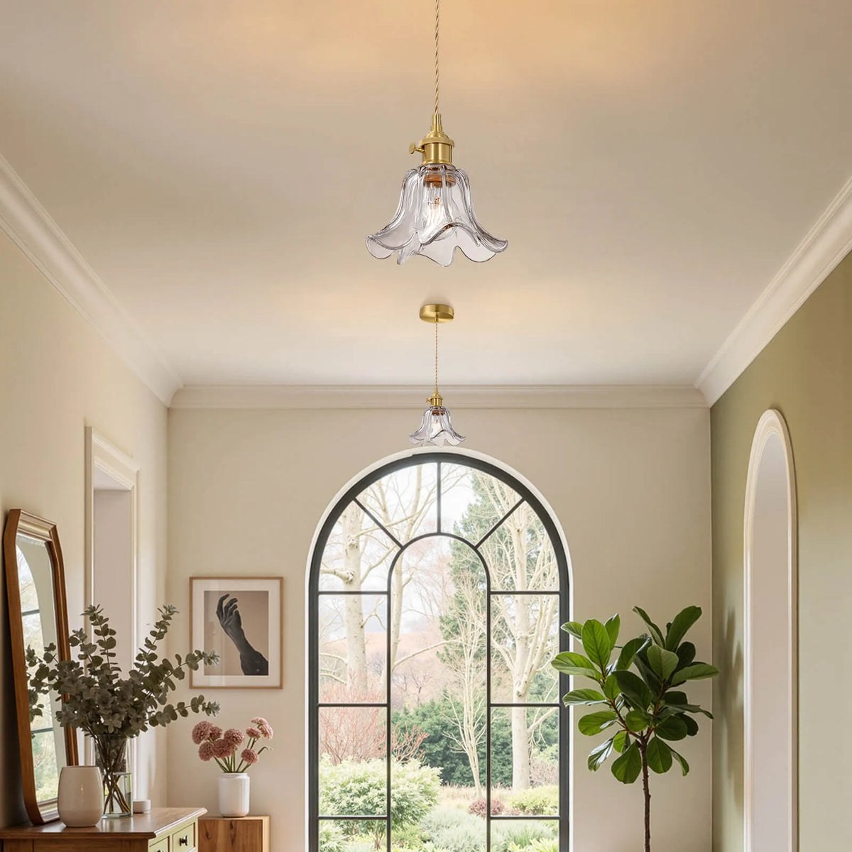 Mid-Century Adjustable Floral Pendant Light
