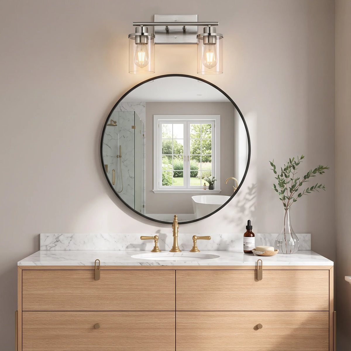 Modern 2-Light Black Bathroom Vanity Lights over Mirror for Bathroom, Vanity Table, E26 Bulb Base