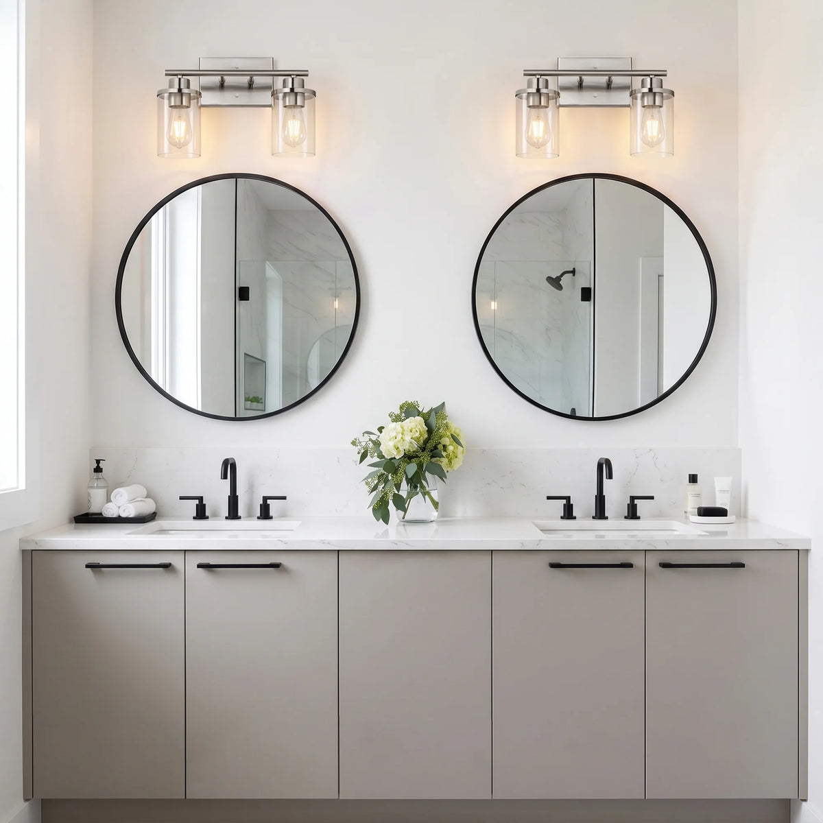 Modern 2-Light Black Bathroom Vanity Lights over Mirror for Bathroom, Vanity Table, E26 Bulb Base