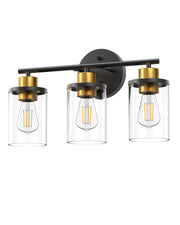 EDISHINE Modern 3-Light Bathroom Vanity Light with Clear Glass Shades - Black & Gold - HHVL04H