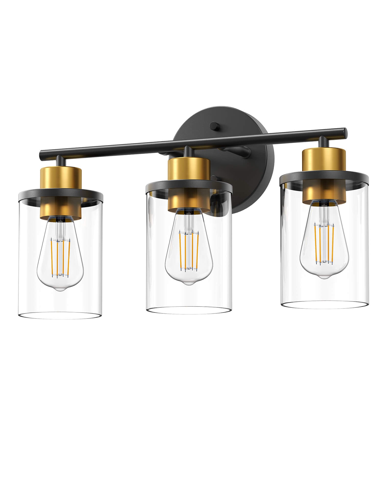 EDISHINE Modern 3-Light Bathroom Vanity Light with Clear Glass Shades - Black & Gold - HHVL04H