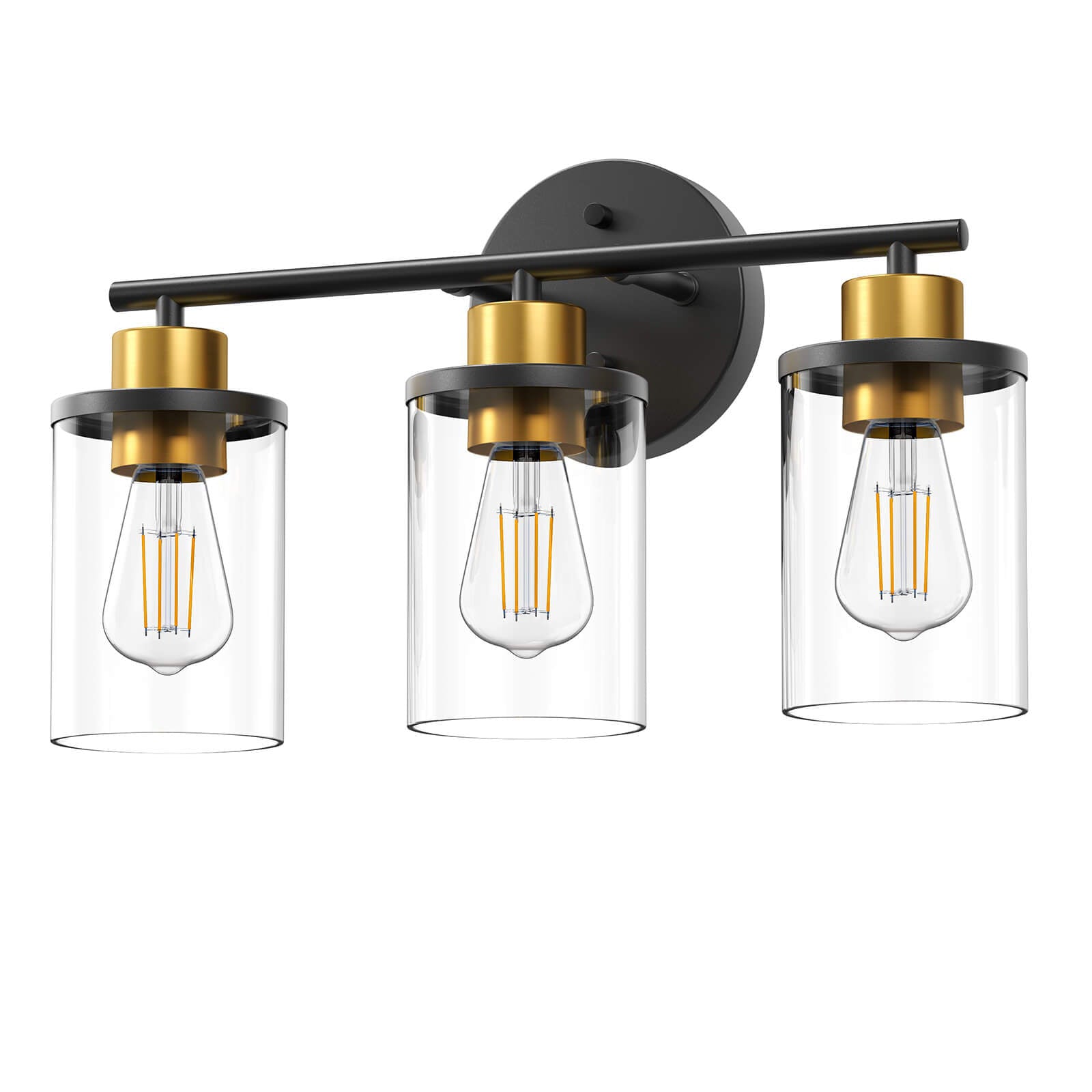 Modern 3-Light Bathroom Vanity Light with Clear Glass Shades - Black & Gold
