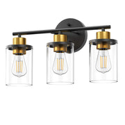 Modern 3-Light Bathroom Vanity Light with Clear Glass Shades - Black & Gold