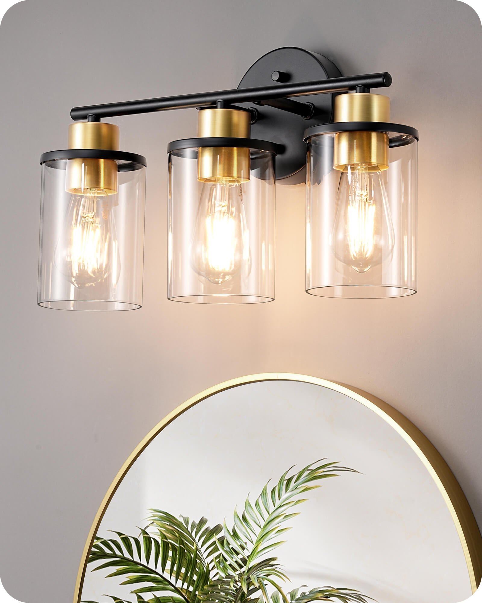 EDISHINE Modern 3-Light Bathroom Vanity Light with Clear Glass Shades - Black & Gold - HHVL04H