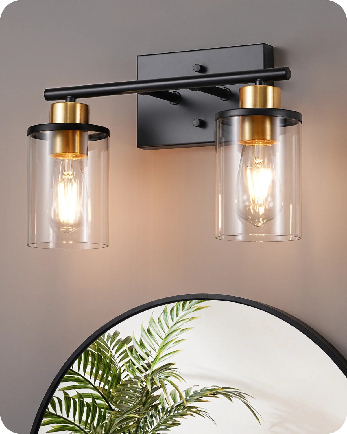 Modern 2-Light Black Bathroom Vanity Lights over Mirror for Bathroom, Vanity Table, E26 Bulb Base