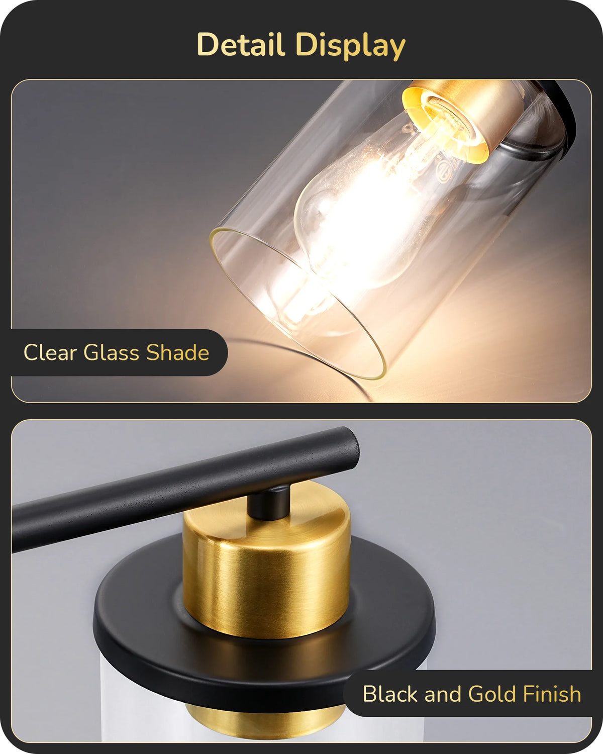 Modern 2-Light Black Bathroom Vanity Lights over Mirror for Bathroom, Vanity Table, E26 Bulb Base