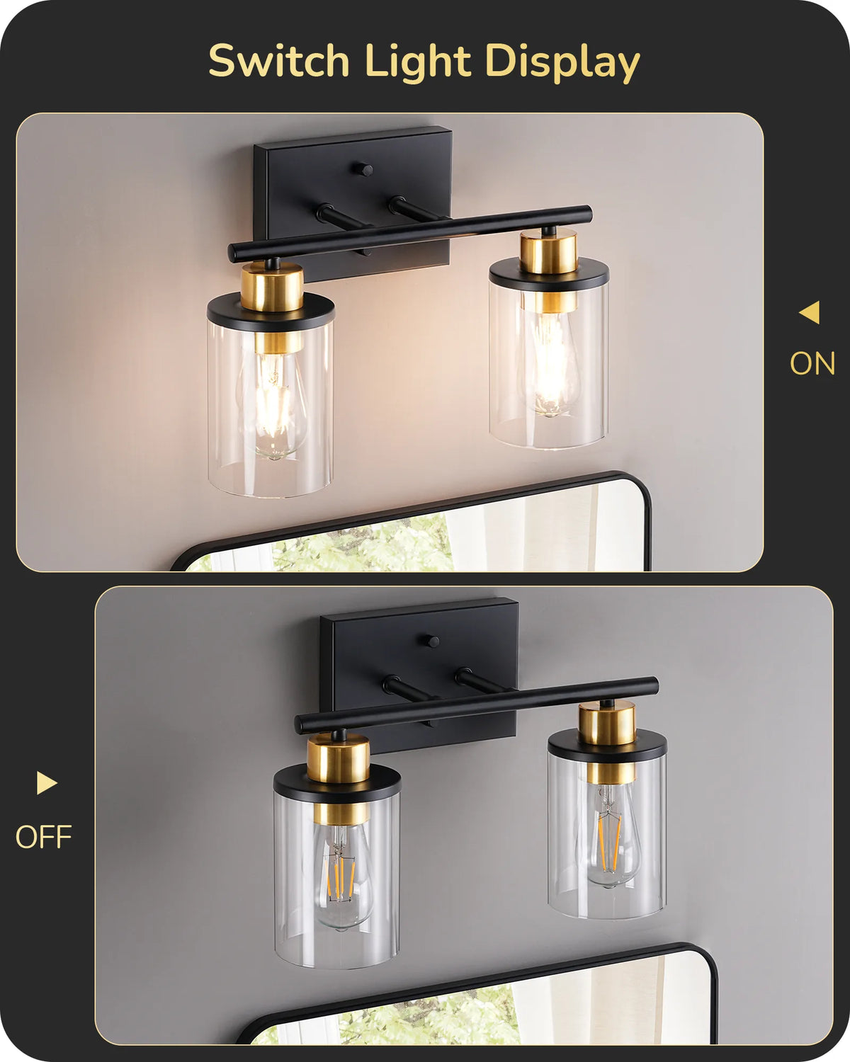 Modern 2-Light Black Bathroom Vanity Lights over Mirror for Bathroom, Vanity Table, E26 Bulb Base