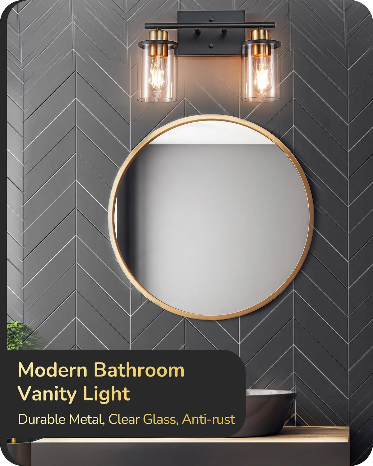 Modern 2-Light Black Bathroom Vanity Lights over Mirror for Bathroom, Vanity Table, E26 Bulb Base