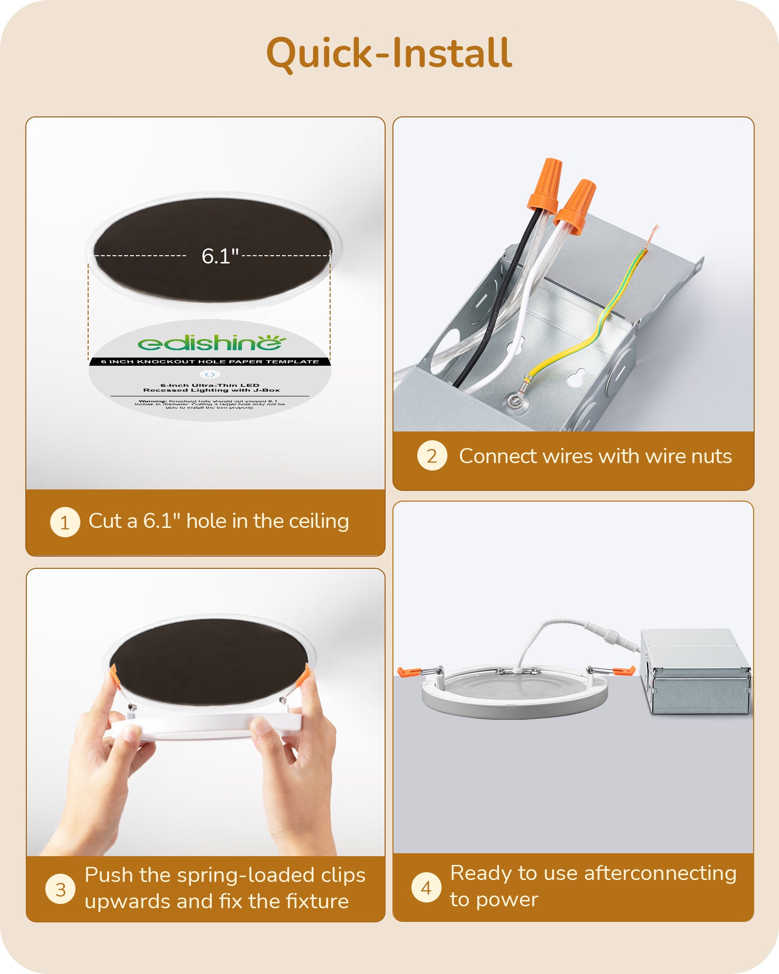 EDISHINE 12 Pack 6 Inch Recessed Lighting with Night Light, 5CCT Dimmable LED Recessed Lighting, 13W 1100LM CRI 90+, Canless Light Fixtures for Kitchen, Living Room - HJRL06B1