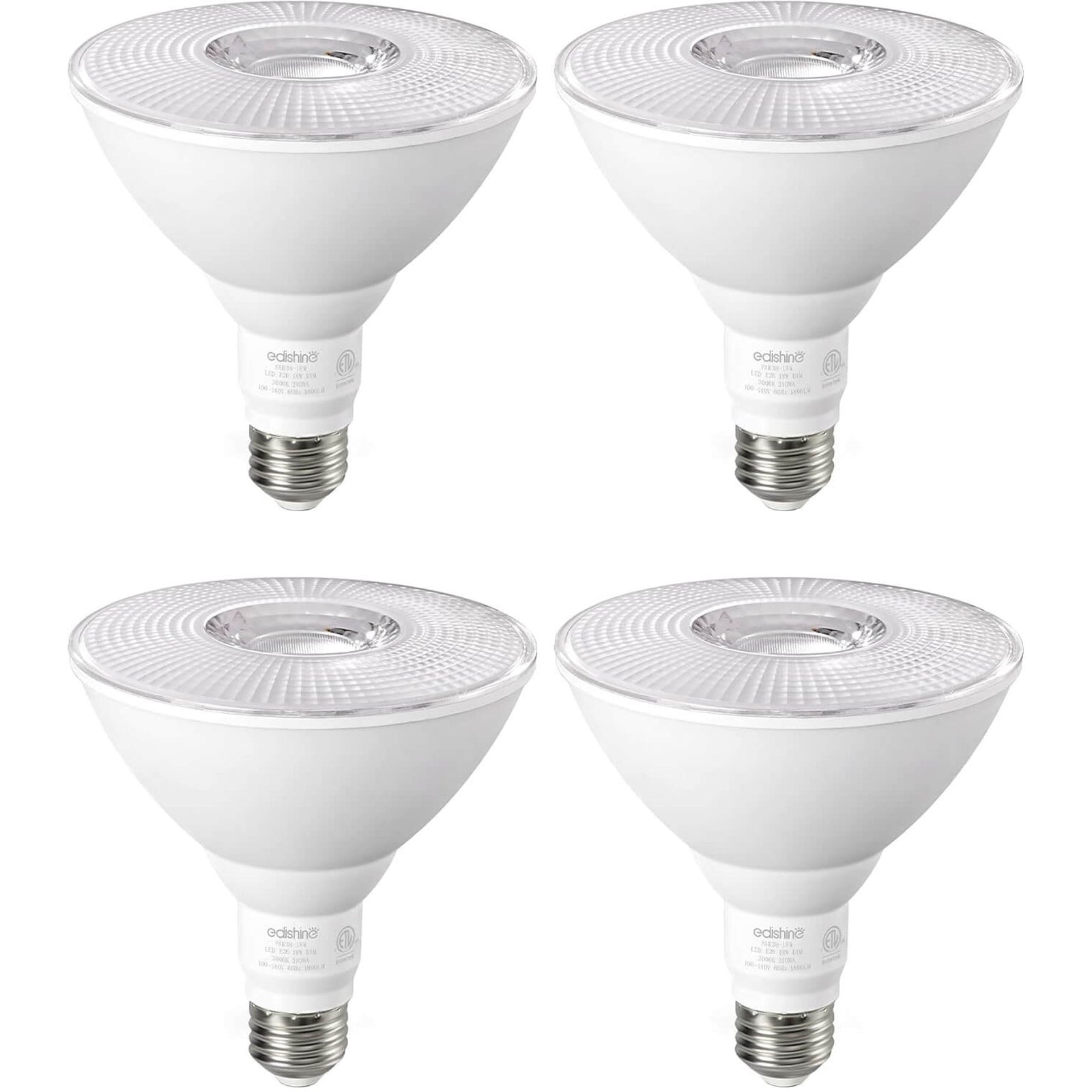 EDISHINE 5000K Daylight 1800LM LED PAR38 Dimmable Flood Light Outdoor Bulb 4 Pack, 18W (120W Equivalent) - HLBP38J