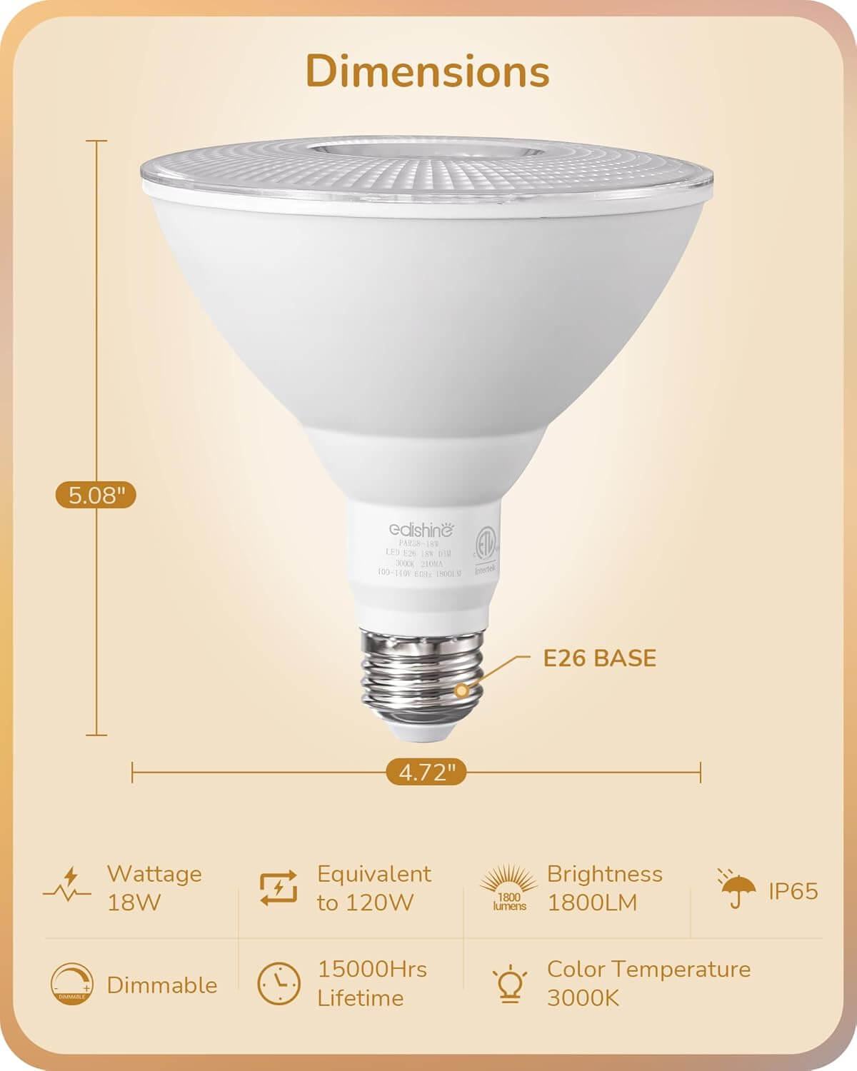 PAR38 Dimmable LED Outdoor Flood Light Bulbs – 18W 3000K E26 (4-Pack)