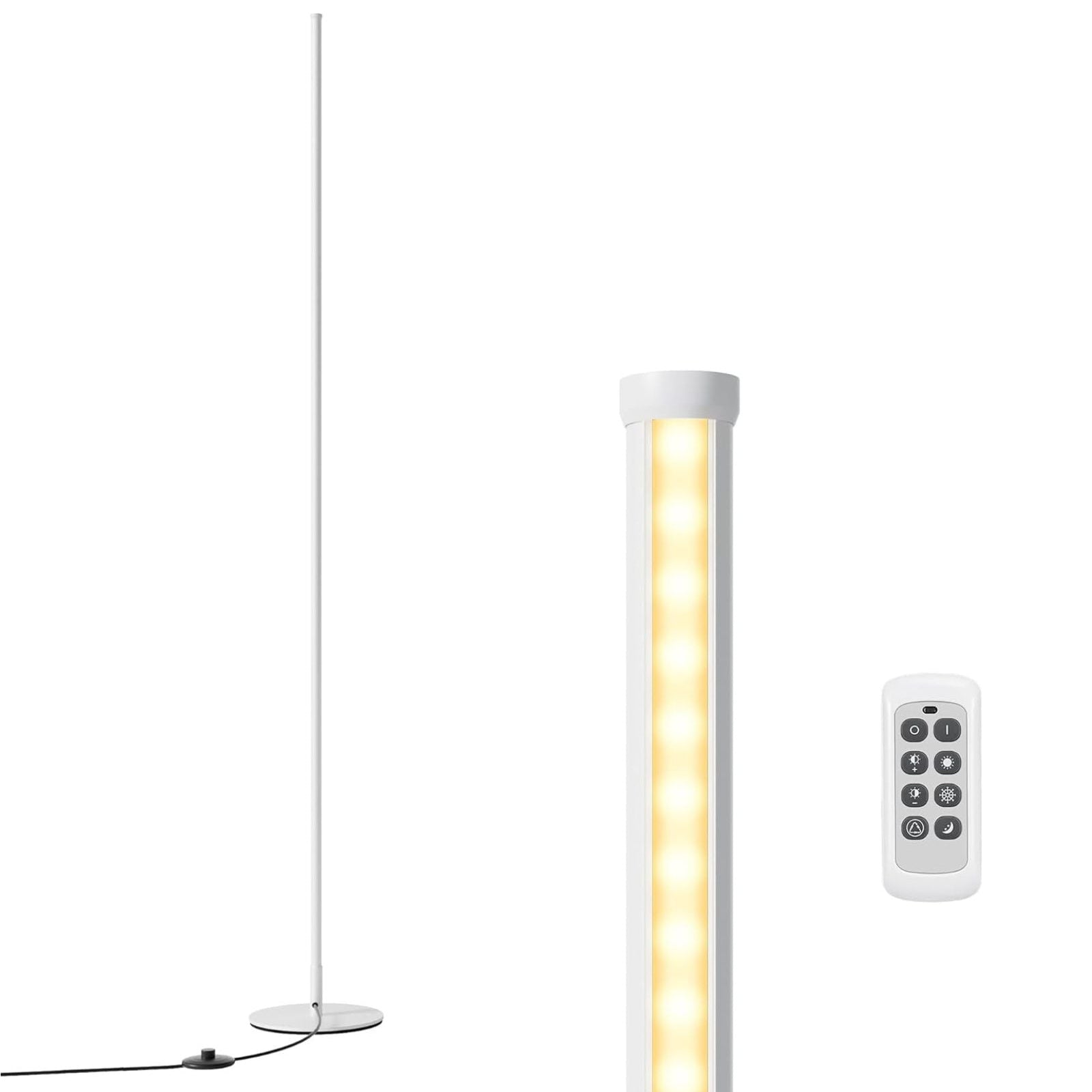 57.5” Tall Minimalist Dimmable LED Corner Floor Lamp with Remote Control (White)
