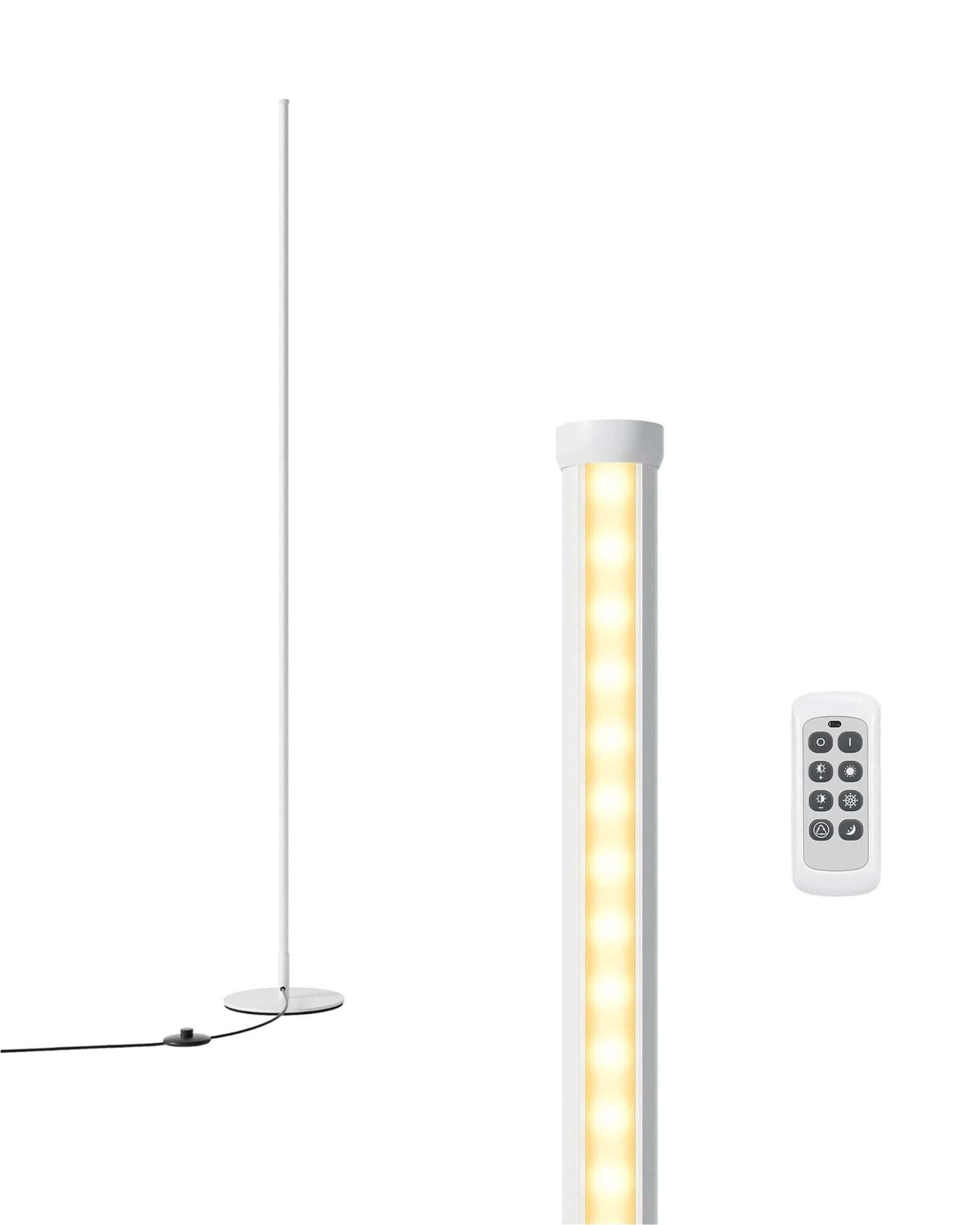 57.5” Tall Minimalist Dimmable LED Corner Floor Lamp with Remote Control (White)