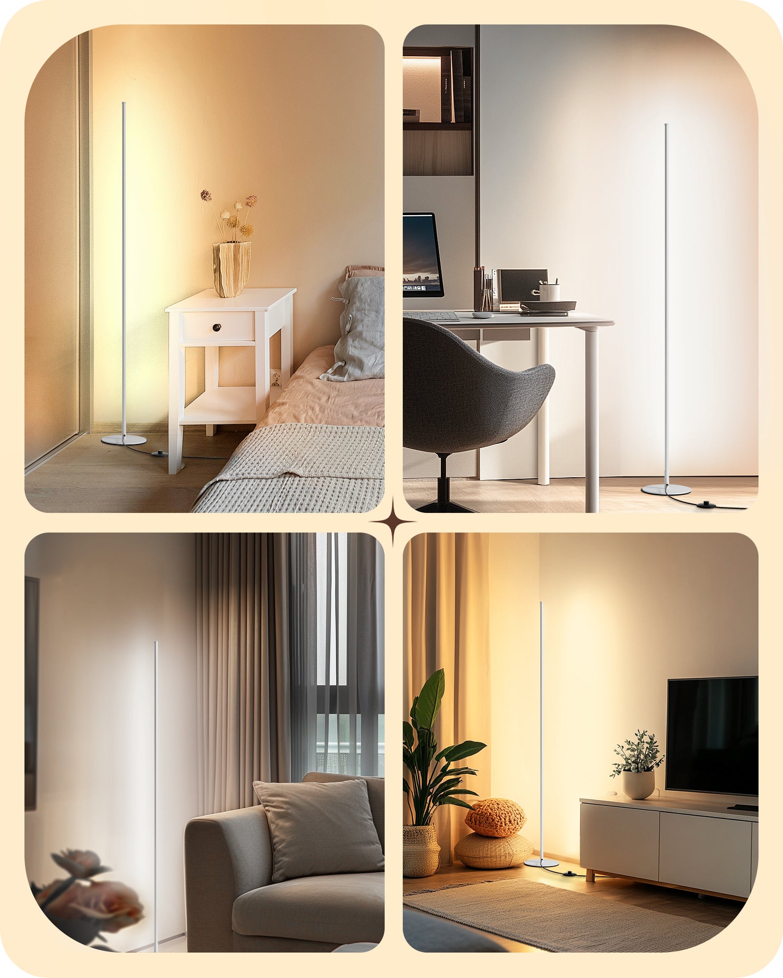 EDISHINE 57.5” Dimmable LED Corner Floor Lamp with Remote-HLFL02N