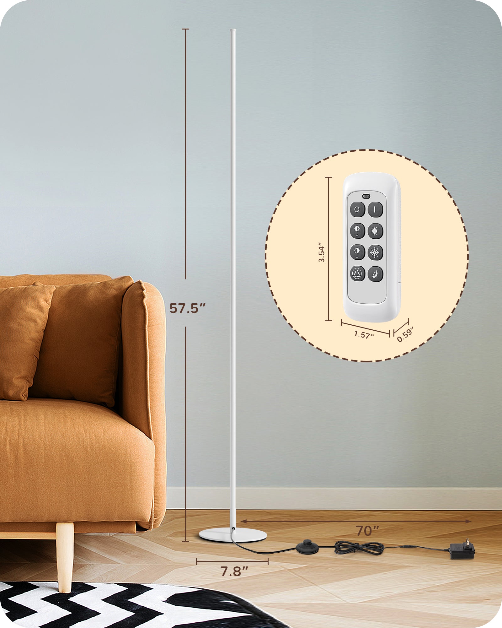 EDISHINE 57.5” Dimmable LED Corner Floor Lamp with Remote-HLFL02N