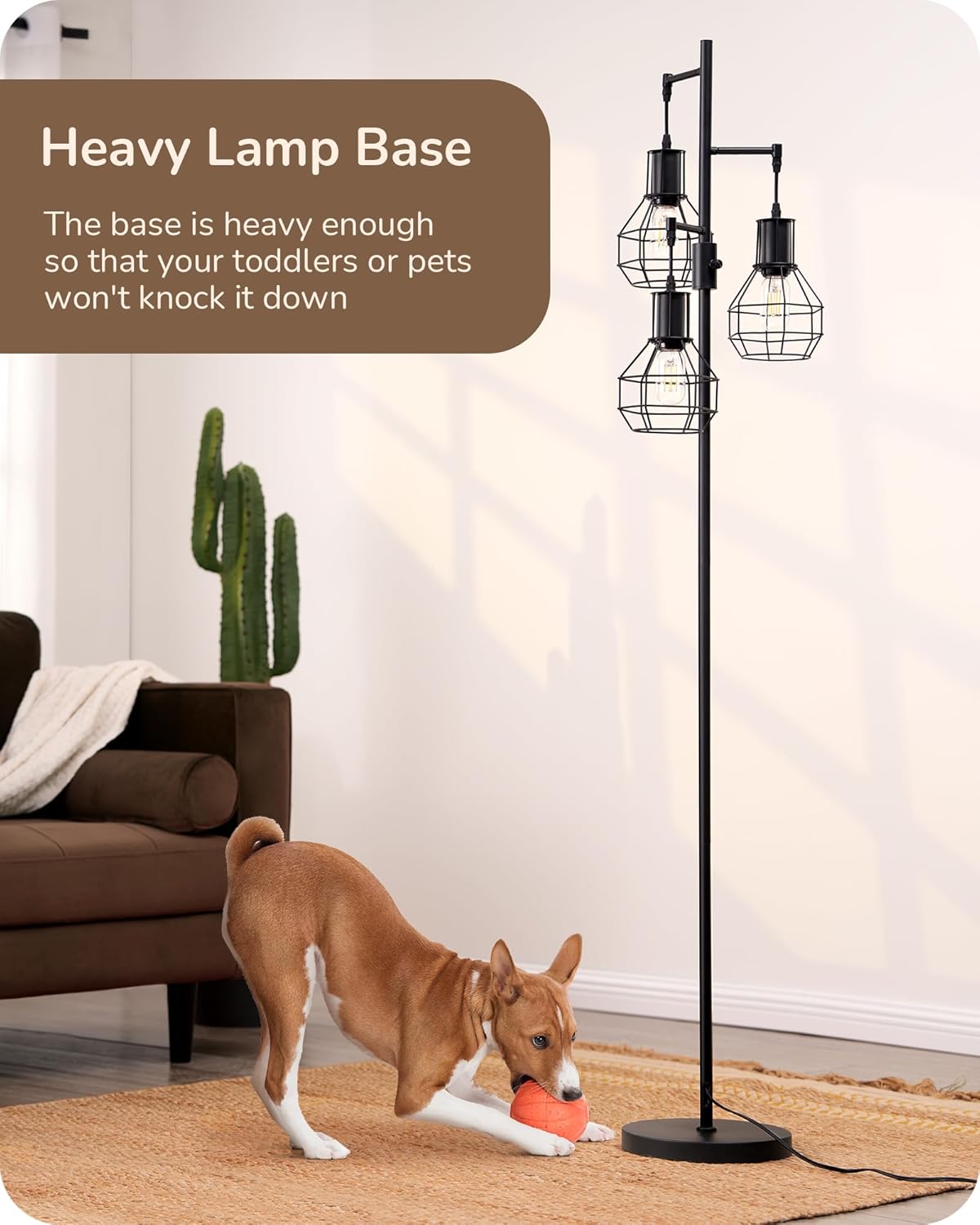 EDISHINE Dimmable Farmhouse Industrial Tree Floor Lamp with Diamond-Shaped Bulb Cages