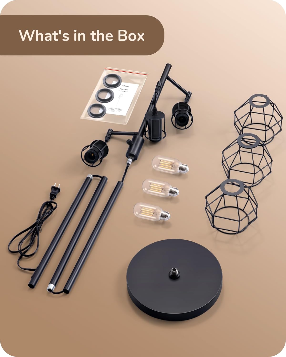 EDISHINE Dimmable Farmhouse Industrial Tree Floor Lamp with Diamond-Shaped Bulb Cages