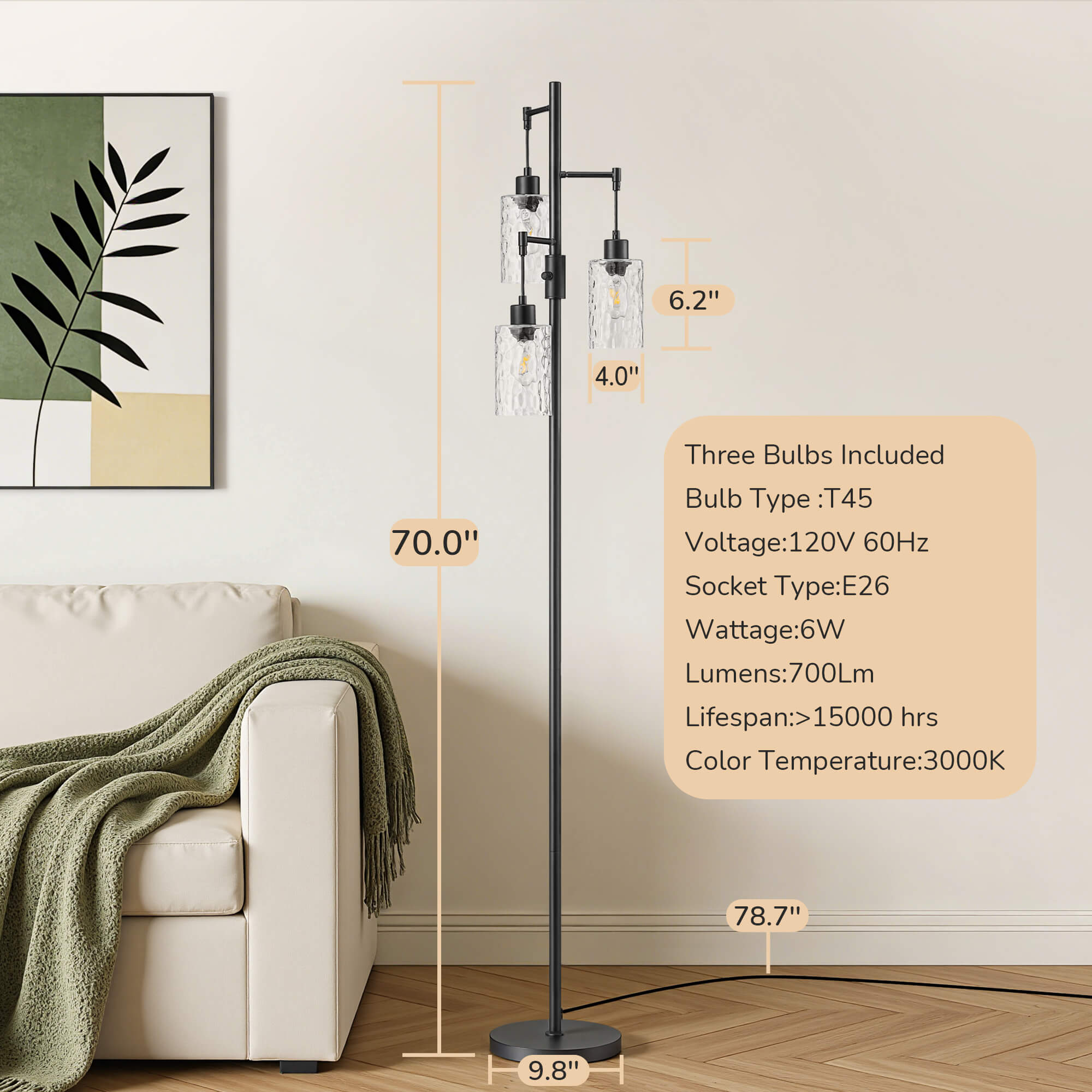70in Industrial Floor Lamp for Living Room