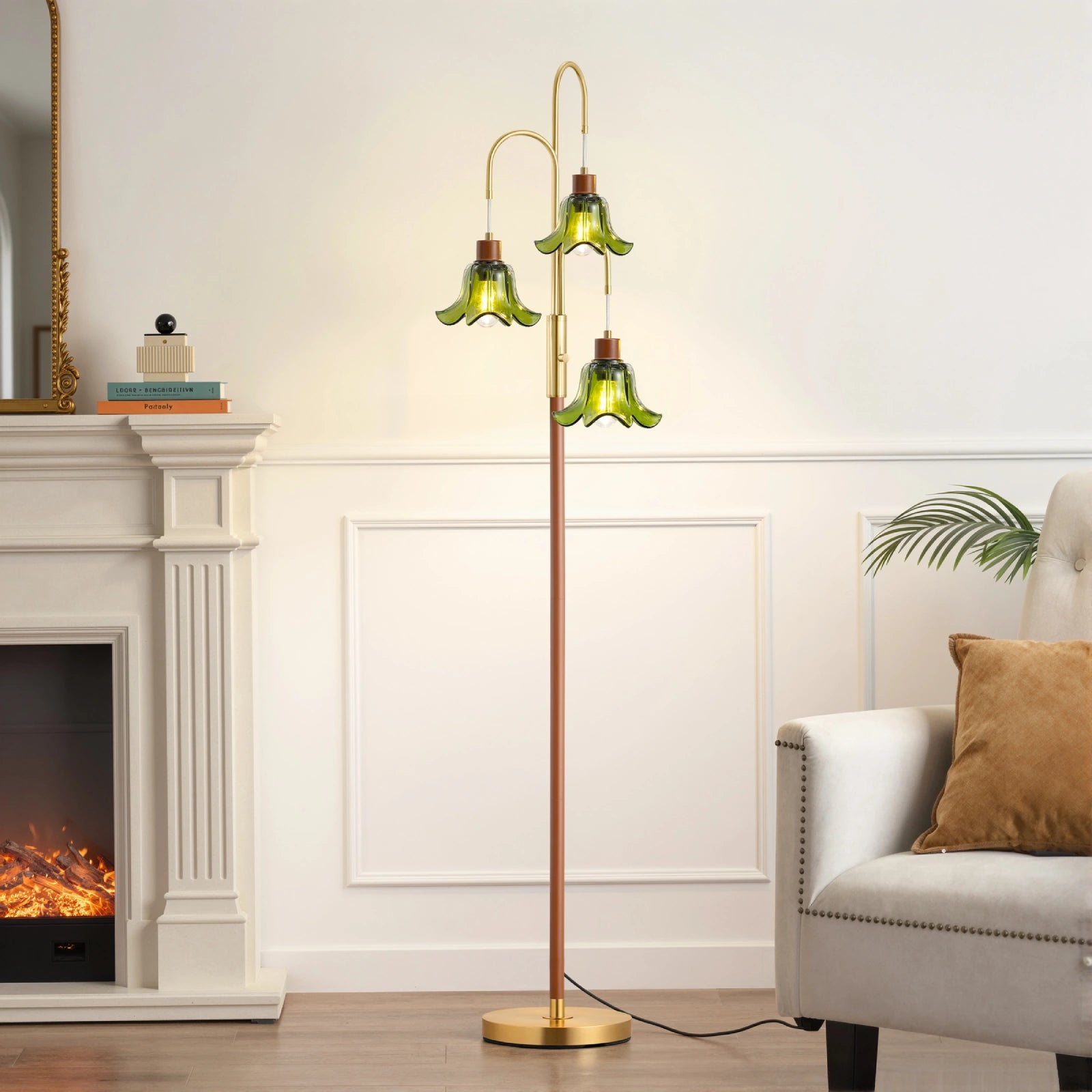 Vintage Tree Floor Lamp With Glass Floral Shade (69'' )