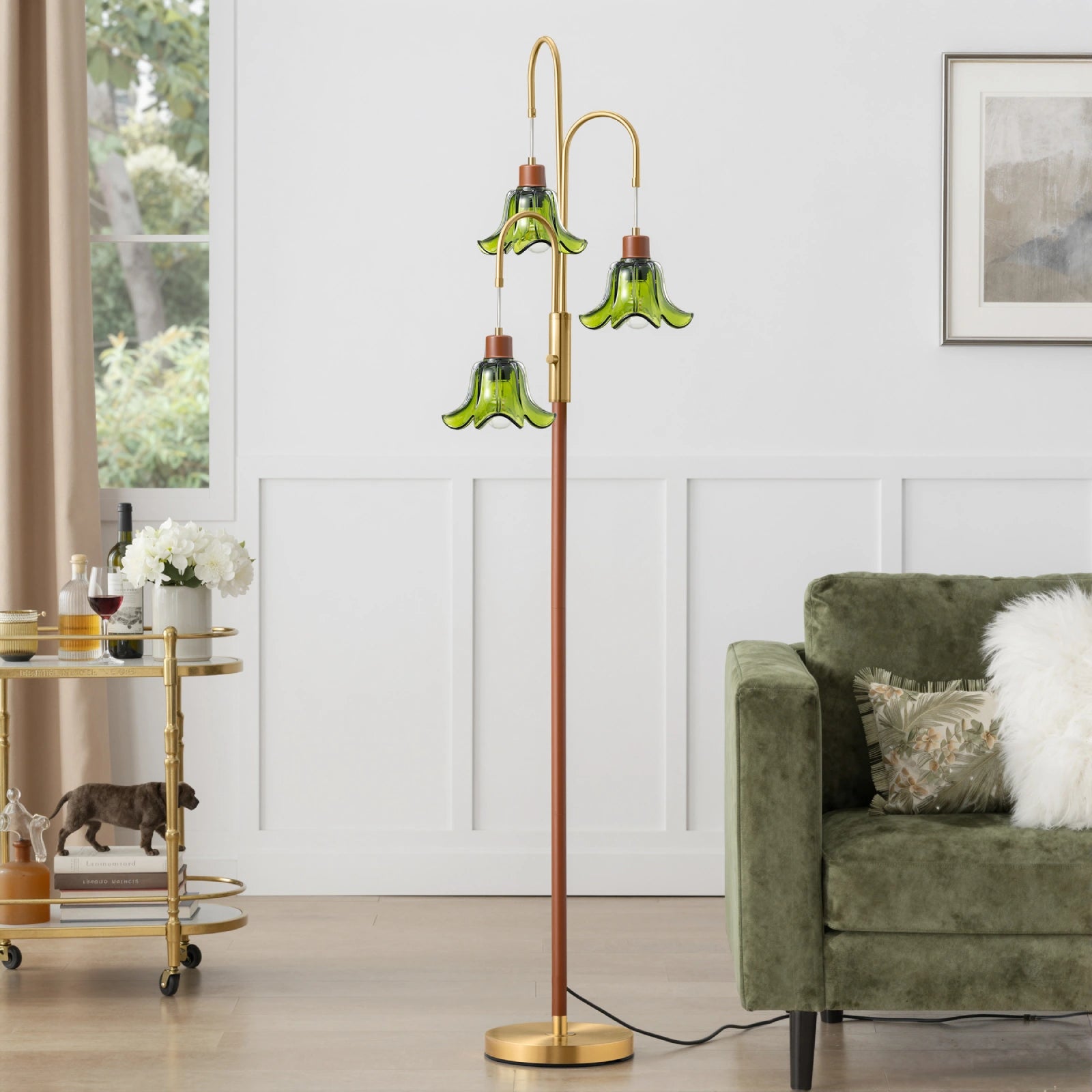 Vintage Tree Floor Lamp With Glass Floral Shade (69'' )