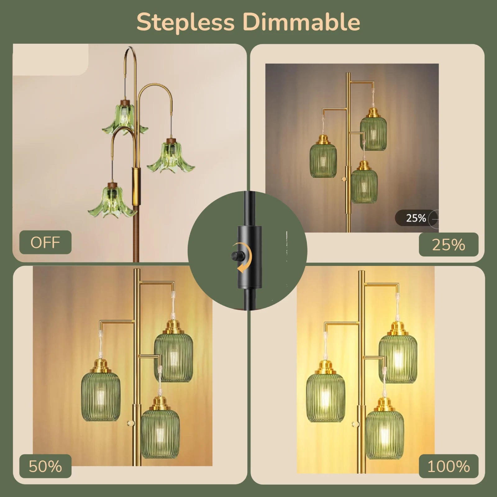 Vintage Tree Floor Lamp With Glass Floral Shade (69'' )