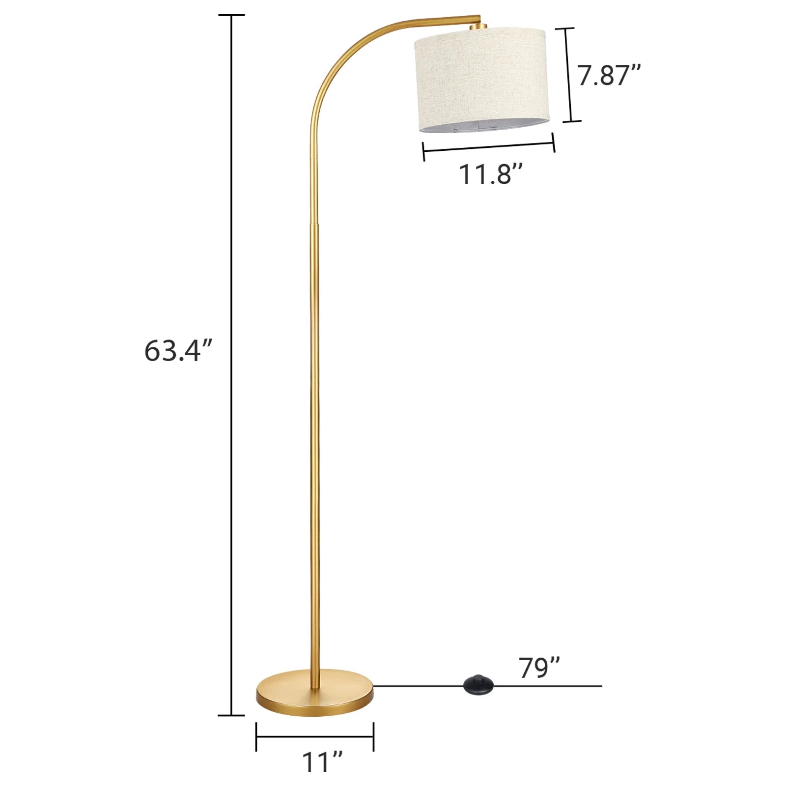 63" Tall Modern Arc Floor Lamp with Adjustable Drum Shade