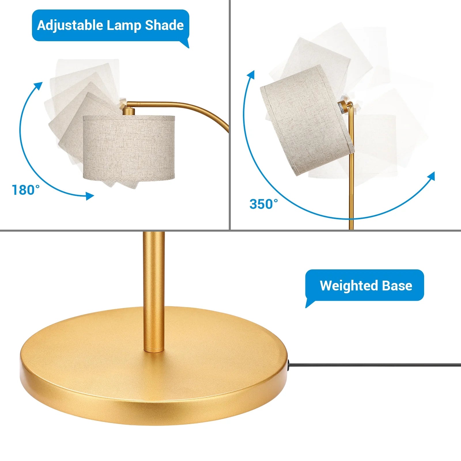 63" Tall Modern Arc Floor Lamp with Adjustable Drum Shade