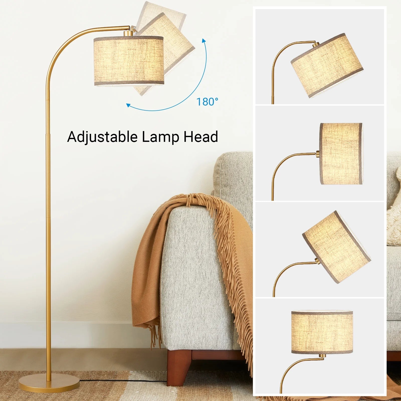 63" Tall Modern Arc Floor Lamp with Adjustable Drum Shade